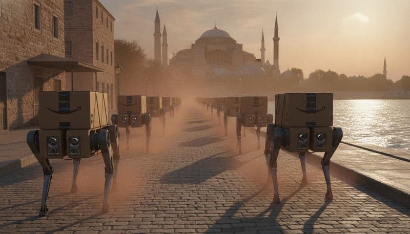 The Gilded Leash: Amazon's Robotic 'Prime Meridian' Caravan Reaches Bosphorus, Halts Global Sanity